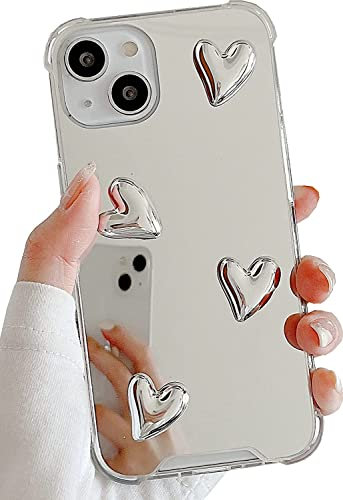 DIMEIYA Compatible with iPhone 13 Pro Max case,Mirror Senior Silver Cute Heart Soft Silicone Clear Makeup Mirror Women Girls Shockproof Protect Cover Case for iPhone 13 Pro Max.