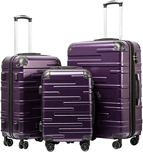 COOLIFE Valise Grande Taille Grand Chariot Rigide 77x54x30 cm Valise Extensibles ABS avec 4 roulettes Pivotantes 360° Cadenas TSA Poignée télescopique (Garaulila, Set de 3 pièces)
