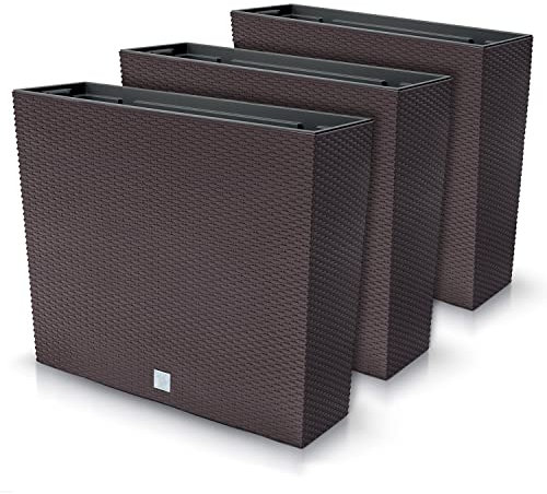 Set di 3 Vasi per Fiori Piante Rettangolari Rato Case T In Plastica 58x18x49,8cm Da Interno Esterno Marroni Volume 44 Litri Design Moderni