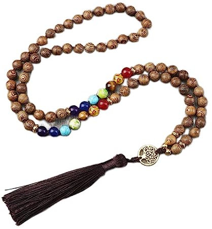 WEAV Gold Farbe Lebensbaum Schwarz Onyx Halskette Frauen Männer 8mm Naturstein Tigerauge Perlen 7 Chakra Halskette Mode Mala Yoga Schmuck