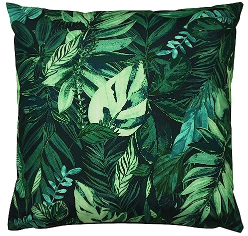 furn. Psychedelic Jungle Polyester Gefülltes Kissen – Wasserabweisend Bunt Tropical Blatt Outdoor Dekoratives Kissen (Grün - 43x43cm)