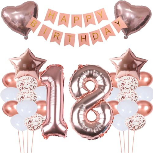 ZWWsullo Folienballon 18 Geburtstag Mädchen geburtstag 18 mädchen 18 jahr geburtstag mädchen deko set Geburtstagsdeko Mädchen 18 jahr Geburtstagsdeko Mädchen Rosegold Zahl Riesen Folienballon Zahl 18