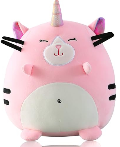 Marsjoy 8 Pink Caticorn Plush Pillow Toy Squishy Stuffed Animal Plushie Cute Cat Unicorn Huggable Toy Kawaii Soft Cushion for Girl Kid Birthdays Christmas