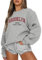 AVOZAL Pullover Damen Sweatshirt Briefdruck Langarmshirt Rundhals Herbst Winter Pulli Frauen Oversized Oberteil Locker Casual Sport Streetwear Tops(L，Grau)