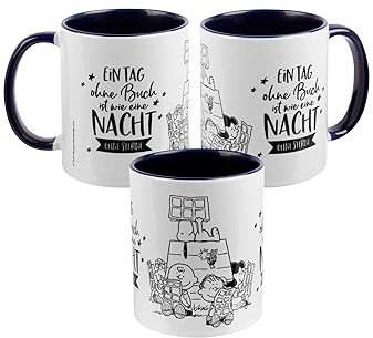 The Peanuts Tazza Snoopy – Un giorno senza libro è come una notte senza stelle, tazza da caffè in ceramica blu bianco 320 ml