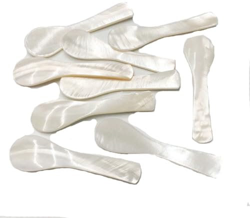 Egurs Lot de 5 cuillères en nacre pour caviar - Cuillères à œufs en nacre - Avec poignée ronde - Cuillères à caviar fabriquées à la main - Cuillères à café - Cuillères à dessert pour caviar et café