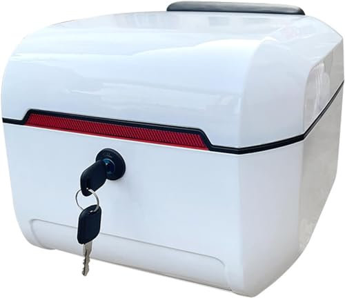 VECNUM Rechteck Motorrad Topcase, Universal Motorradkoffer-Heckkiste, Roller Helmbox Sicherheitsschloss Gepäcklagerung Mit Montagezubehör,Weiß