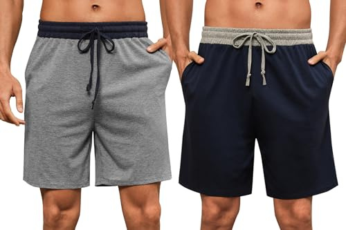 Nieery 2 Pares Pantalones Pijama Cortos Hombre Algodón Verano Casuales Bermudas con Bolsillos S-3XL
