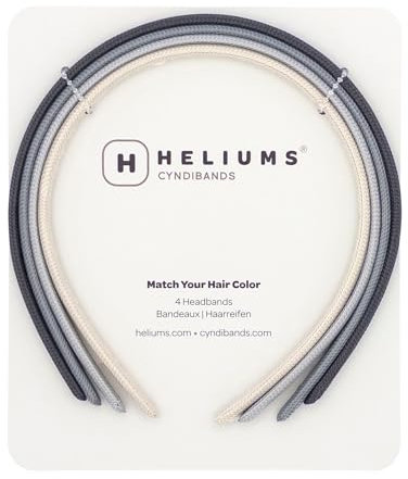 Heliums Dünne Stirnbänder, 8 mm, schmale Haarbänder für Damen und Mädchen, 4 Stück, passt zu Haarfarbe (Dunkelgrau, Hellgrau, gebrochenes Weiß)