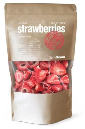 GymBeam Fragole Liofilizzate 100 g, Ricche di Vitamine, Minerali e Antiossidanti, Conservano il Gusto, il Colore e l'Aroma delle Fragole Fresche, Senza Zuccheri Aggiunti, Ideali per Preparare Dolci