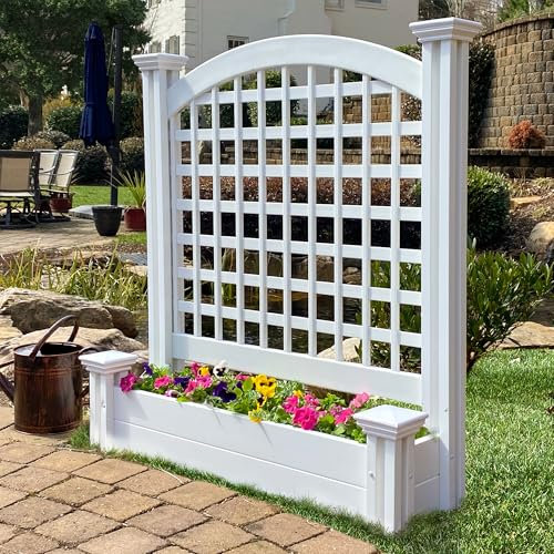 45.5in H x 42in W x 15in L (1 Screen w/Planter) Freestanding Enclo Belmont Privacy Screen with Planter Box, Outdoor White Vinyl Privacy Planter for Patio, Privacy Wall Outdoor Privacy Screen, EC18032