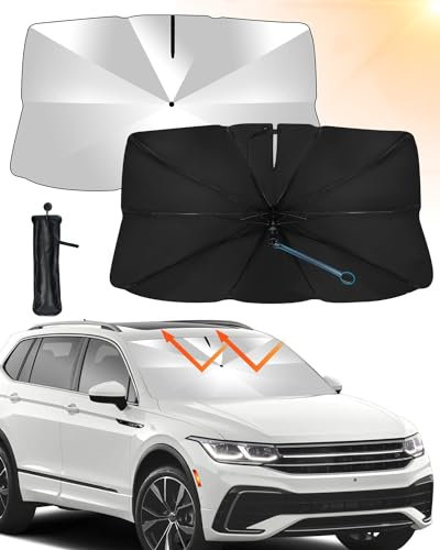 GEEKEO Parasol para Parabrisas de Coche, Rotación de 360° Parasol Paraguas Coche Plegable Parasol Delantero para Coche Resistir Rayos UV para Mayoría de Coches, SUV, Camiones (XL(145 * 83 CM))