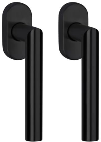 FELGNER 2er Set Fenstergriff Como | hochwertiger Edelstahl-Griff Fensterknauf + ovale Rosette einfache Montage Drehknauf korrosionsbeständig | versteckte Schrauben | schwarz