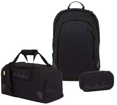 satch Air Schulrucksack Set 3tlg. inkl. Schlamperbox und Sporttasche (Blackjack)