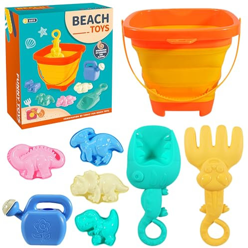 A-SZCXTOP Strandspielzeug Set für Kinder & Kleinkinder,Faltbarer Eimer & Schaufeln & Sandformen & Gießkanne & Rechen,Sandspielzeug-Sandwerkzeug-Set,Reise-Sandkastenspielzeug für Jungen Mädchen