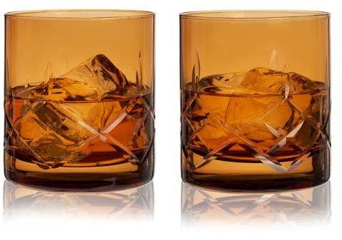 Viski Admiral Rocks Vasos en ámbar, vasos de cristal, vasos espirituosos, regalos para hombres y mujeres, 326.0 g de vidrio antiguo, juego de 2