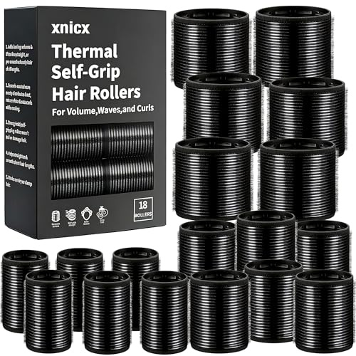 xnicx 18pcs Hair Rollers,Self Grip Thermal Curlers for Long Short Hair | Ceramic Ionic Thermal Hair Rollers for Hair Volume,Blowout styling Look,to Sleep In,Salon Quality Heatless Curls(Black)