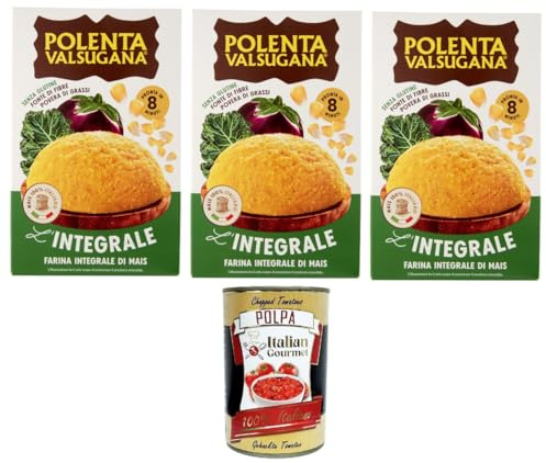 Italian Gourmet L'integrale polenta farina di mais Vollkorn gelb 3 x 330g | Ricetta rustica con molte fibre, schnell gekocht als Beilage zu Fleisch, Gesamtnettogewicht 990 g + Kostenlos Polpa 400g