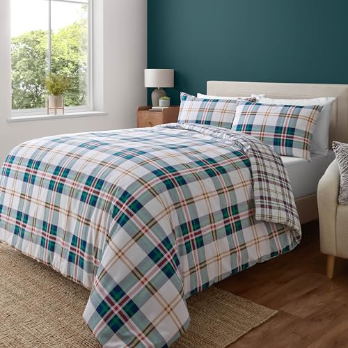 Catherine Lansfield Kelso Check Reversible King Duvet Cover Set with Pillowcase Green