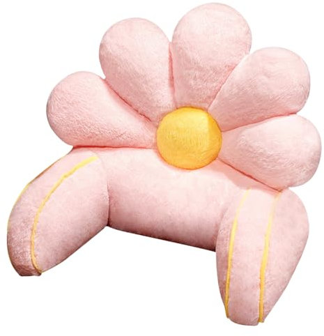 FZKun Reading Bed Rest Pillow with Arm Support - Cute Flower Shaped Faux Fur Backrest Support Reading Pillow for Sitting Up In Bed for Lounging Watching TV Gaming Washable Cover (65 * 45cm,Pink)