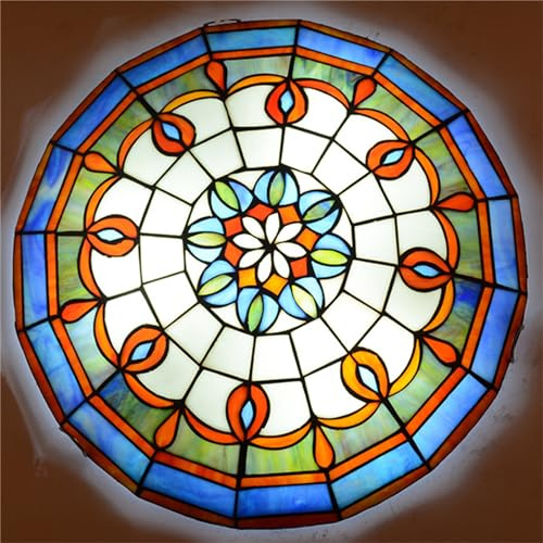 TZSMUM Tiffany Stil Vintage Deckenleuchte Innenbeleuchtung Handgemachte Runde Glasschirm Dekorative Decken Beleuchtung E27 Glühbirnen für Galerie Wohnzimmer Schlafzimmer Esszimmer Flur (30CM)