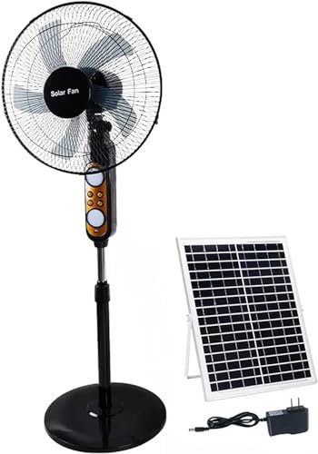 CHRISK Ventilador Solar de 16 Pulgadas Motor de CC Ventilador de Pedestal silencioso Ventilador oscilante Ventilador de pie Alimentado por energía Solar Panel Solar Ventilador de Piso inalámbrico