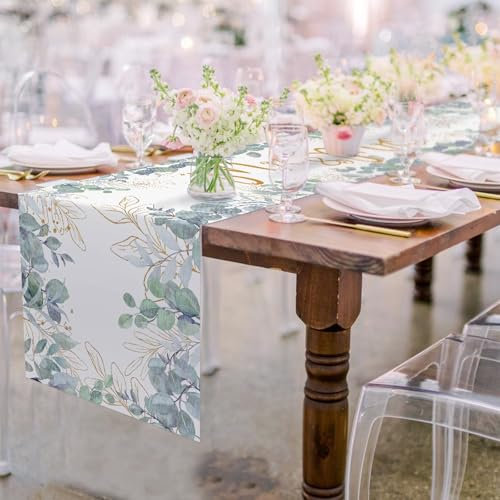 Aitsite Tischläufer, Hochzeitsdeko Decoration, Draußen Urlaub Party Dekor Tischläufer Modern, Leinenoptik Tischläufer Für Esszimmer Party Urlaub Hochzeit Tischtücher 40 X 180cm (Eucalyptus Leaf-B)