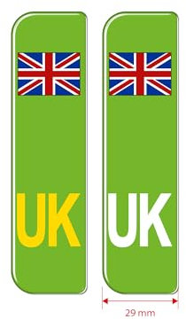 Slimline Domed Union Jack UK Vehicle Number Plate Stickers, Green, 108mm x 29mm - HIGH GLOSS