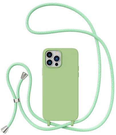 ZTOFERA Crossbody Lanyard Case for iPhone 14 Pro, Liquid Silicone Protective Phone Case with Adjustable Strap Neck Cord Necklace Girls Women Soft Cover for iPhone 14 Pro, Green