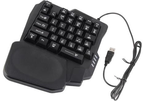 GOWENIC Einhand-Gaming-Tastatur, 35 Tasten, USB-Kabel, Regenbogen-Buchstaben, Leuchtende Einhand-Tastatur mit Mechanischem Gefühl, Breite Handballenauflage, Schwarze Einhand-Tastatur,
