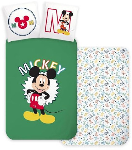 Brandmac Mickey Mouse Bedding Set for Baby or Cot Reversible Duvet Cover 100 x 135 cm + Pillowcase 40 x 60 cm, 100% Cotton
