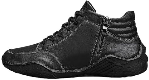 Botas de cuero para hombre, botas de senderismo, impermeables, botas de invierno, botas de lluvia, antideslizantes, botas de nieve con cremallera lateral, botas de tobillo con cordones, botas de barco