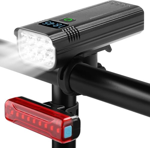 Bike Lights Front and Back, 8000 Lumens Super Bright 8 LED Bike Light, 6400mAh USB Rechargeable Bicycle Lights, Power Display & 5 Lighting Modes, Waterproof Headlight and Taillight for Road Mountain