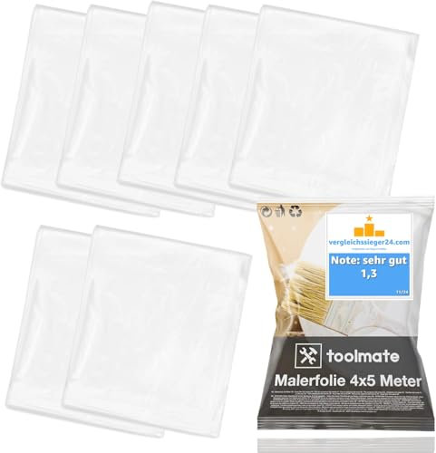 Lot de 6 films de protection pour peintre – Extra solide et épais – Film transparent pour peintre – 4 x 5 m – Bâche de peintre – Film de chantier idéal pour le déménagement et la rénovation
