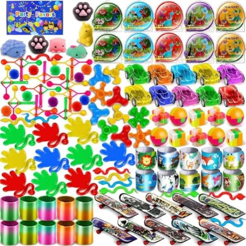 LATERN 120 Pezzi Confezione Regalini da Festa per Bambini, 12 Stili Bomboniere Colorate con Sfere Molle Skateboard Mani Appiccicose Cubi Auto Palline Spinner - per Classe Premi Compleanno Festa Regalo