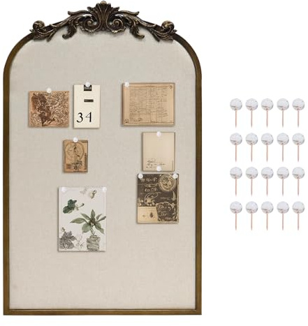 CASOLLY Pinnwand mit Bogen, Antikgold, 48,3 x 78,9 cm, kunstvolle Vintage-Korktafel für einzigartige Ausstellung, Organisation und Dekor-Optionen