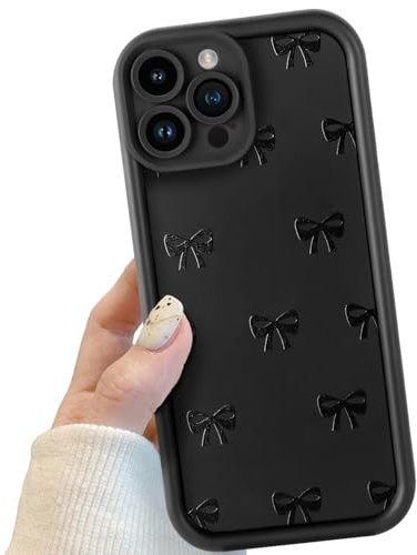 Black Cute Bow Phone Case for iPhone 13 Pro Max, Cute Ribbon Bow Pattern Shockproof Bumper Phone Case for Women Girls, Soft TPU Slim Girly Cute Protective Cover for iPhone 13 Pro Max