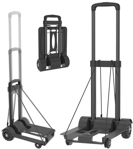 XMTECH Klappbare Sackkarre, Faltbare Transportwagen 50KG Tragkraft, Stufenlos Höhenverstellbarer Handgriff, Leichte Klappbar 4-Rad-Transportkarre für Gepäck, Einkaufen, Garten, Haus, Büro