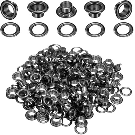 QUARKZMAN 100 Stück Ösen 6 mm Innen-Ø Messing Ösen Metallösen Rostfrei Planenösen Grommet Kit mit Unterlegscheiben Eyelets für Banner Leder Schuhe Handtaschen Vorhänge Bastel, Schwarz