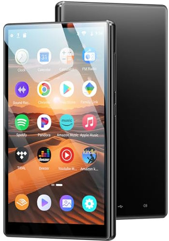 MP3 Player with Bluetooth and WiFi, 96GB 4.7 Music Player with Spotify Kids, Amazon Music, 1080P Android 13.0 System MP4 Player with Apps, Pandora, Audible, Deezer, FM Radio, up to 1TB (Black)
