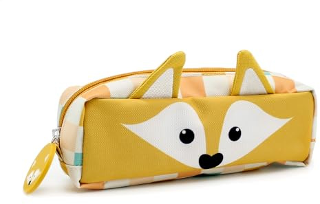 LES DÉGLINGOS - Einfaches Federmäppchen – Cyranos der Fuchs – Kindergarten bis CP – Jungen und Mädchen – lustiges Tier-Federmäppchen – ab 3 Jahren – Senfgelb