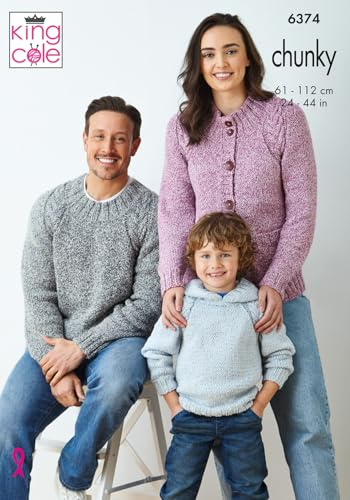 King Cole 6374 Knitting Pattern Chunky Knit Ladies Mens Kids Sweaters & Cardigans