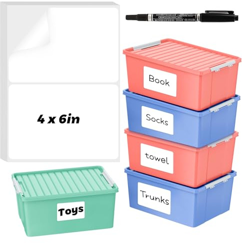 100 Pcs Storage Bin Labels, 6 x 4 Inch Blank Stickers with Marker