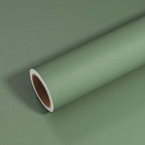 VEELIKE Papier Peint Adhesif Mural Vert Vintage 81 cm × 900 cm Papier Peint Vert Sauge Épaissir Papiers Peints Decoratifs Chambre Salle de Bain Adhesif pour Meuble Amovible Adapté aux Locataires