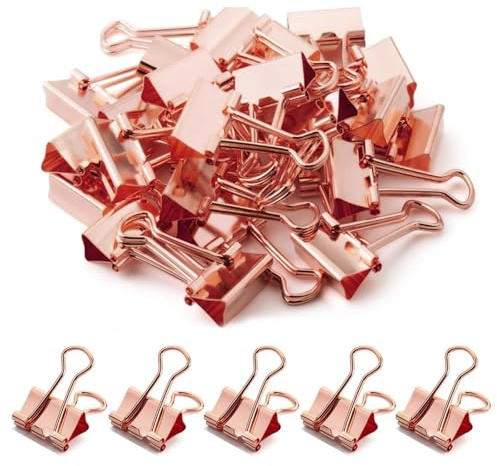 100 Stück Foldback Klammern Büroklammern 19mm Metall Roségold Mini Metallklammern Kleine Binder Clips Papierklammern Paper Dokumenten Clips Foldbackklammern für Büro Schule Haushalt