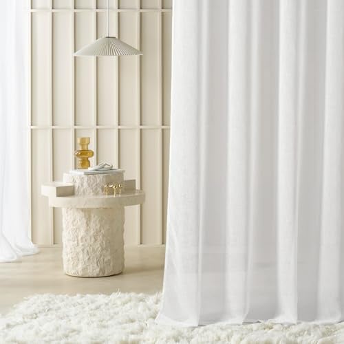 ROOM99 Gardine mit Kräuselband Sensia 300 x 260 cm Weiß, 1 Stück | Transparent Modern Vorhang Schal Wohnzimmer Schlafzimmer für Schienensystem Leinenoptik Glatt