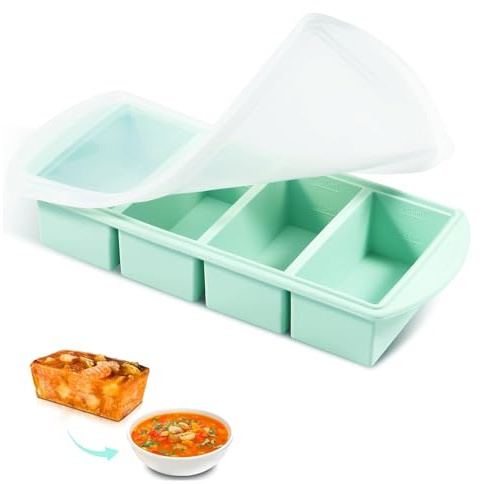 Souper Cubes Suppe Einfrieren Behälter Silikon Gefrierbehälter mit Deckel Suppengefrier Eiswürfelform Gefrierboxen Gefrierschale für Suppe Brühe Sauce (Himmelblau)