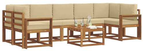 vidaXL Outdoor-Sofagarnitur mit Kissen 8 pcs Natur und Beige, Sofa-Set aus Akazienholz für draußen, modernes modulares Design, Loungemöbel für die Terrasse, Flexibles Garten-Sofa, Garten-Lounger