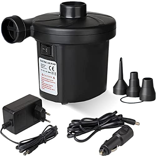 Elektrische Luftpumpe, AC 230V EU Stecker/ DC 12V Auto Elektropumpe Power Pump mit 3 Luftdüse für aufblasbare Matratze, Kissen, Bett, Boot, Schwimmring