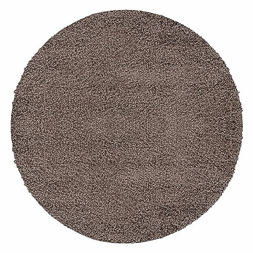Teppium Moderner Hochflor Teppich Wohnzimmer 80 cm Rund Mokka - Shaggy Flauschiger Teppich, Extra Weich, Pflegeleicht und Einfarbig - für Schlafzimmer, Küche und Esszimmer